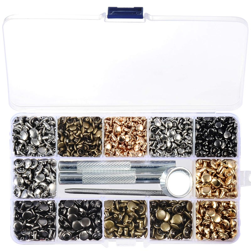 YORANYO 640 Sets Mixed Color Leather Rivets Kit Mixed Size Double Cap Rivets Garment Rivets with Rivet Press Setter Tool for Leather Craft Clothing Shoes Belts Bags Rivets 4 Color 2 Sizes - Image 5